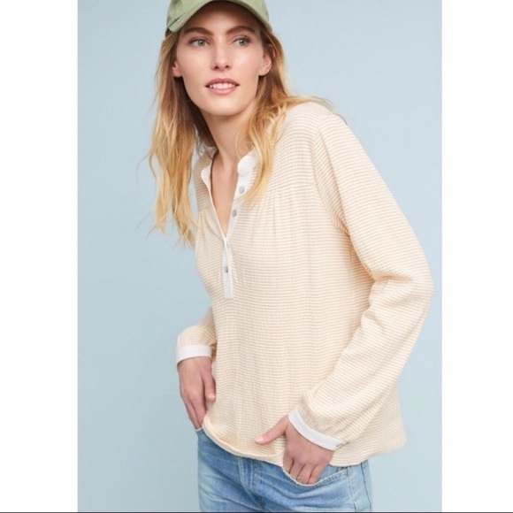 Anthropologie Dolan Striped Puff Sleeve Henley Top - Picture 1 of 8